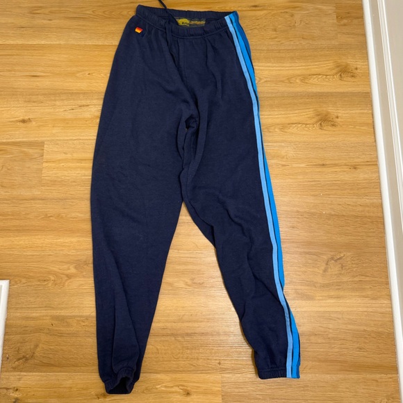 Aviator Nation Navy Blue Track Pants with Light Blue Stripes - Picture 2 of 4